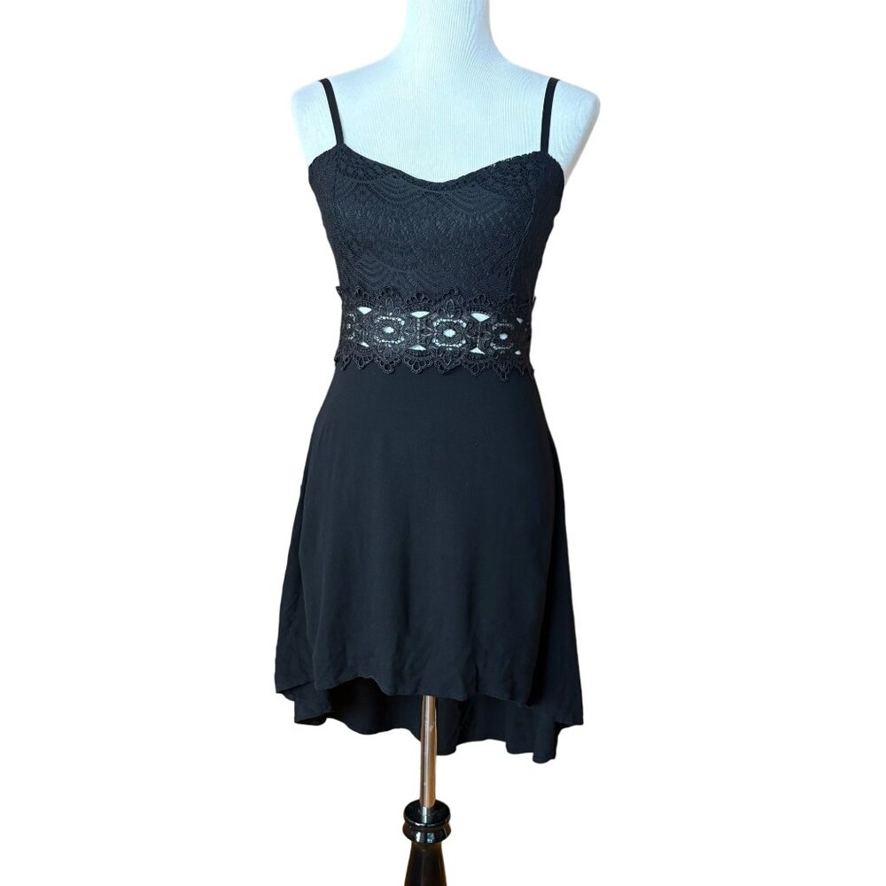 Tobi Womens Black‎ Lace Dress Asymmetrical Hi Low Hem Adj Straps Small